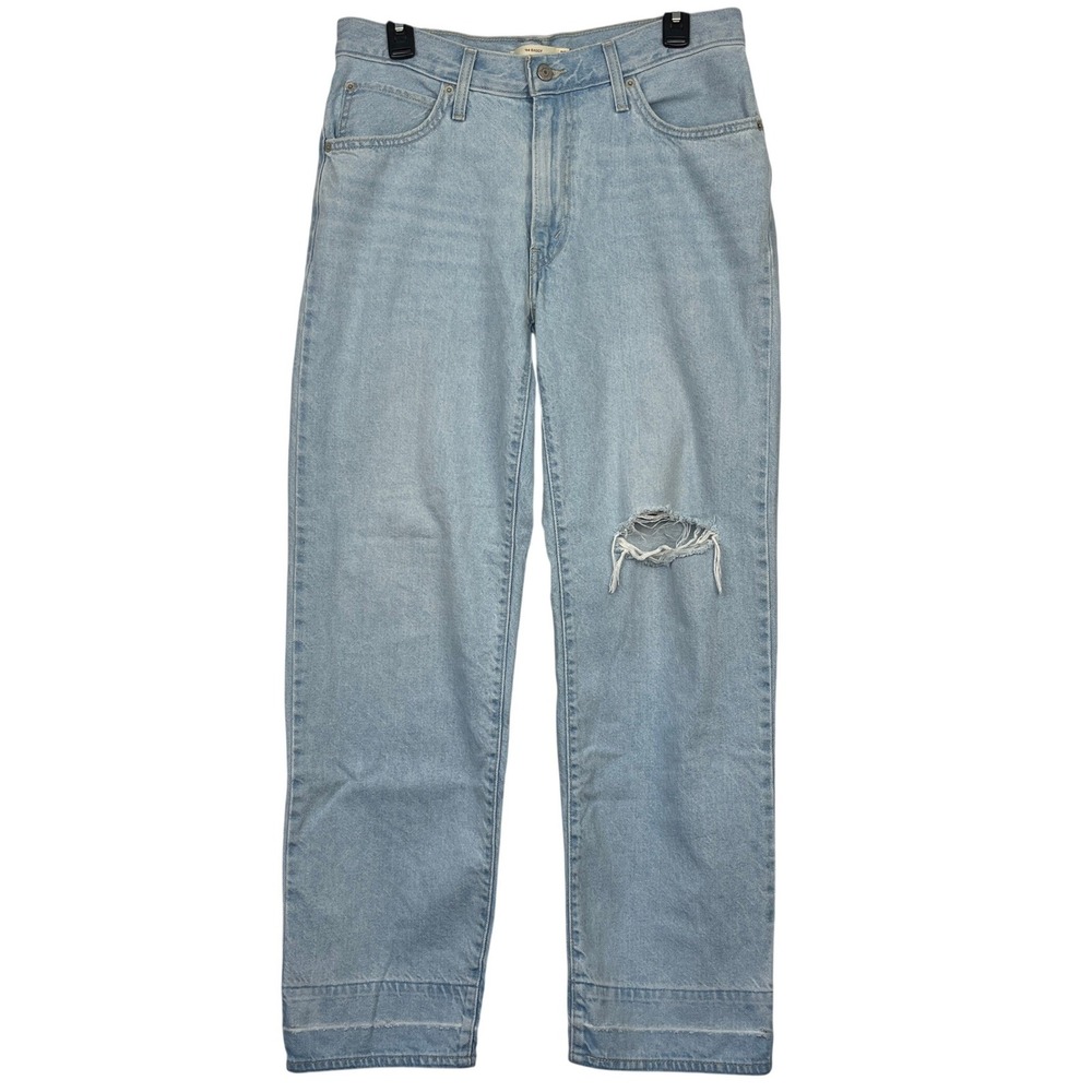 Levis 94 Baggy Jeans Size 29 Wide Leg Hi Rise Light Wash Distressed Blue Denim